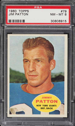 1960 Topps FB Card # 79 Jim Patton New York Giants HOF PSA 8 NM-MT (MGD2)