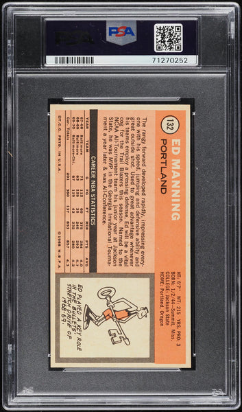 1970 Topps BkB Card #132 Ed Manning Portland Trail Blazers ROOKIE RC PSA 9 MINT (MGD2)