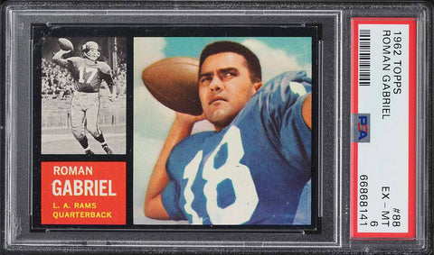 1962 Topps FB Card # 88 Roman Gabriel LA Rams HOF ROOKIE RC SP PSA 6 EXMT (MGD2)