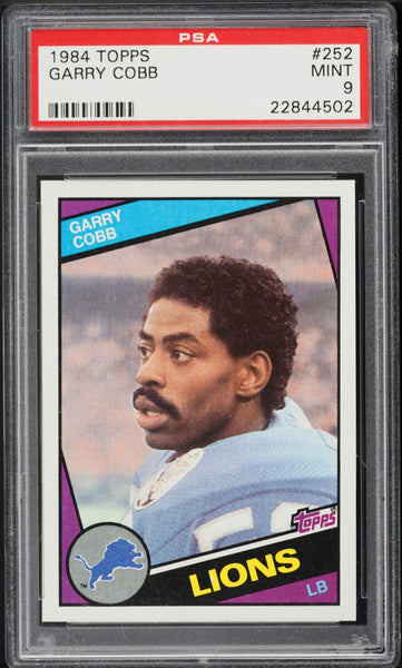 1984 Topps FB Card #252 Garry Cobb Detroit Lions ROOKIE RC PSA 9 MINT (MGD2)