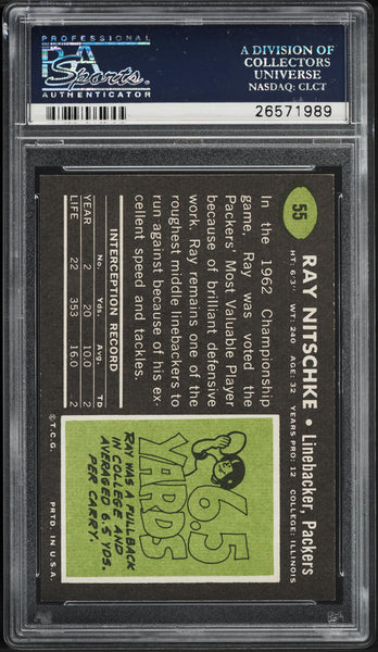 1969 Topps FB Card # 55 Ray Nitschke Green Bay Packers HOF PSA 8 NM-MT (MGD2)