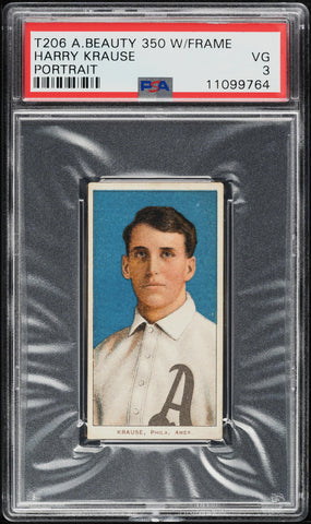 1909-11 T206 Harry Krause PORTRAIT, AMERICAN BEAUTY 350/25 PSA 3 VG PWCC-E (MGD2)