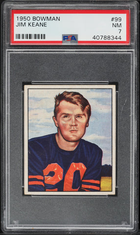 1950 Bowman FB Card # 99 Jim Keane Chicago Bears ROOKIE RC PSA 7 NRMT (MGD2)