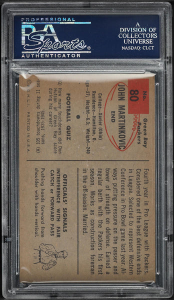 1954 Bowman FB Card # 80 John Martinkovic Green Bay Packers HOF ROOKIE RC PSA 8 (MGD2)