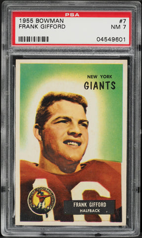 1955 Bowman FB Card # 7 Frank Gifford New York Giants HOF PSA 7 NRMT (MGD2)