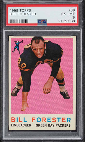 1959 Topps FB Card # 39 Bill Forester Green Bay Packers HOF PSA 6 EXMT (MGD2)