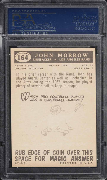 1959 Topps FB Card #164 John Morrow Los Angeles Rams ROOKIE RC PSA 8 NM-MT (MGD2)