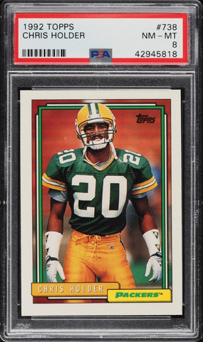 1992 Topps FB Card #738 Chris Holder Green Bay Packers ROOKIE RC PSA 8 NM-MT (MGD2)