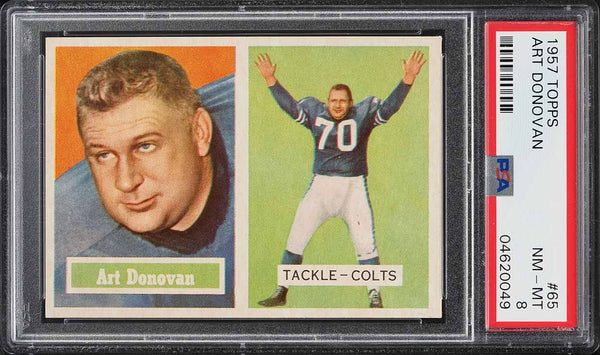 1957 Topps FB Card # 65 Art Donovan Baltimore Colts HOF PSA 8 NM-MT (MGD2)