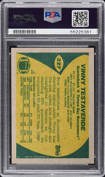 1989 Topps FB Card #327 Vinny Testaverde PSA 10 GEM MINT (MGD2)