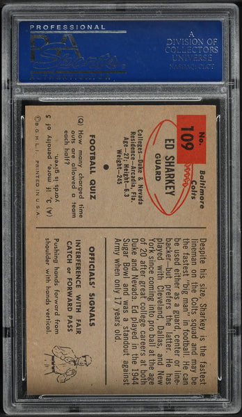 1954 Bowman FB Card #109 Ed Sharkey Baltimore Colts ROOKIE RC PSA 8 NM-MT (MGD2)