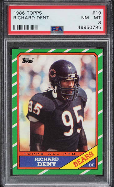 1986 Topps FB Card # 19 Richard Dent Chicago Bears HOF ALL-PRO PSA 8 NM-MT (MGD2)