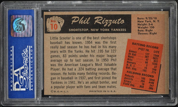 1955 Bowman BB Card # 10 Phil Rizzuto New York Yankees HOF PSA 8 NM-MT (MGD2)