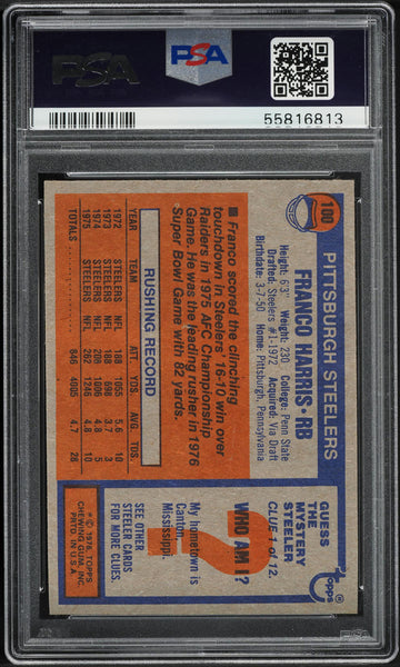 1976 Topps FB Card #100 Franco Harris Pittsburgh Steelers HOF PSA 9 MINT (MGD2)