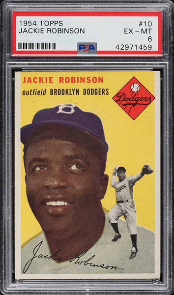 1954 Topps BB Card # 10 Jackie Robinson Brooklyn Dodgers HOF PSA 6 EXMT PWCC-A (MGD3)