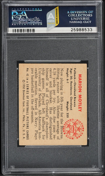 1950 Bowman FB Card # 43 Marion Motley Browns HOF ROOKIE RC PSA 5.5 EX+ PWCC-A (MGD2)