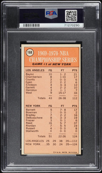 1970 Topps BkB Card #168 Willis Reed Knicks HOF PLAYOFF GAME 1 PSA 8 NM-MT (MGD2)