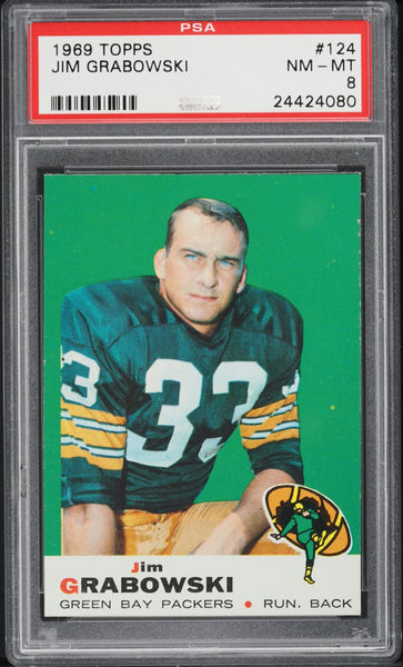 1969 Topps FB Card #124 Jim Grabowski Green Bay Packers HOF PSA 8 NM-MT (MGD2)