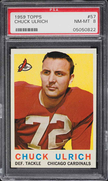 1959 Topps FB Card # 57 Chuck Ulrich Chicago Cardinals PSA 8 NM-MT (MGD2)