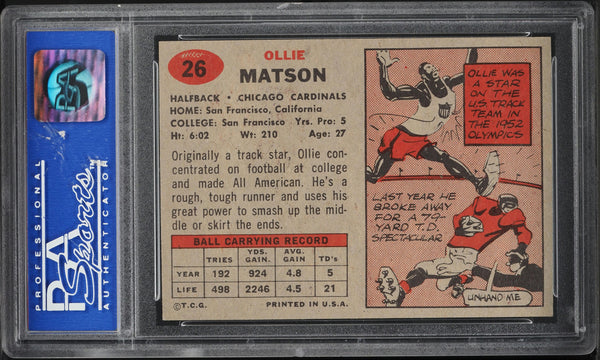 1957 Topps FB Card # 26 Ollie Matson Chicago Cardinals HOF PSA 8 NM-MT (MGD2)