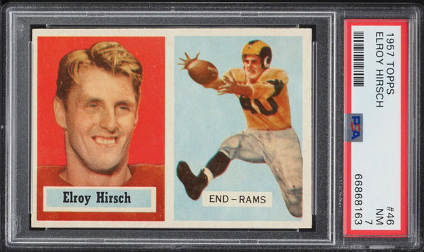 1957 Topps FB Card # 46 Elroy Hirsch Los Angeles Rams HOF PSA 7 NRMT (MGD2)