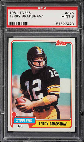 1981 Topps FB Card #375 Terry Bradshaw Pittsburgh Steelers HOF PSA 9 MINT (MGD2)