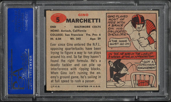 1957 Topps FB Card # 5 Gino Marchetti Baltimore Colts HOF PSA 7 NRMT (MGD2)