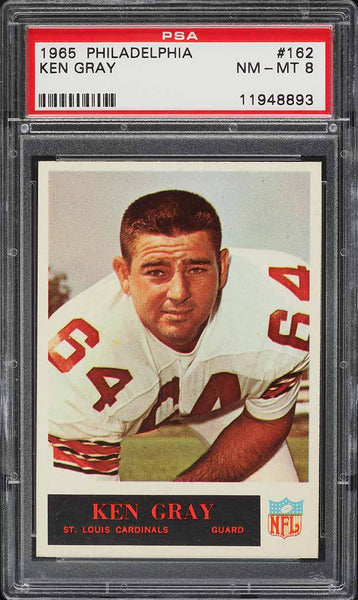 1965 Philadelphia FB Card #162 Ken Gray St. Louis Cardinals PSA 8 NM-MT (MGD2)