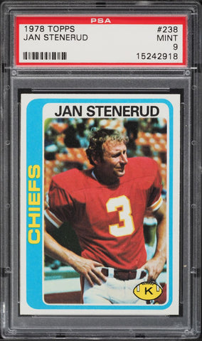 1978 Topps FB Card #238 Jan Stenerud Kansas City Chiefs HOF PSA 9 MINT (MGD2)