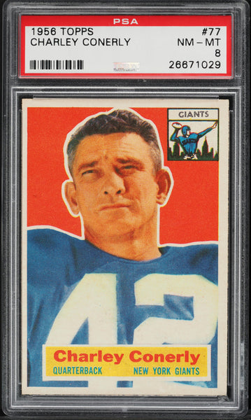 1956 Topps FB Card # 77 Charley Conerly New York Giants HOF PSA 8 NM-MT (MGD2)