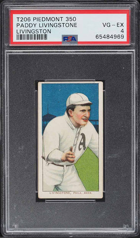 1909-11 T206 Paddy Livingston Philadelphia, PIEDMONT 350/25 PSA 4 VGEX (MGD2)