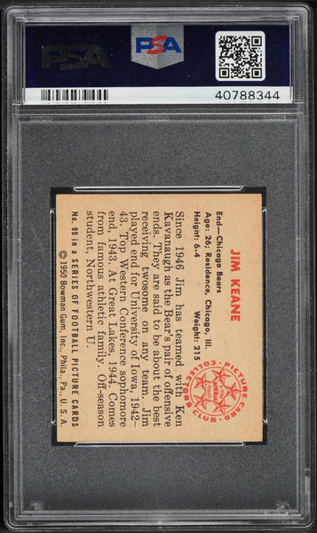 1950 Bowman FB Card # 99 Jim Keane Chicago Bears ROOKIE RC PSA 7 NRMT (MGD2)