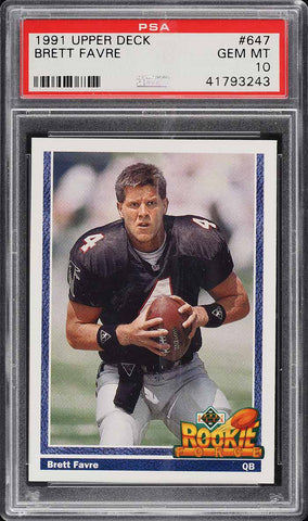 1991 Upper Deck FB Card #647 Brett Favre HOF ROOKIE RC PSA 10 GEM MINT (MGD2)