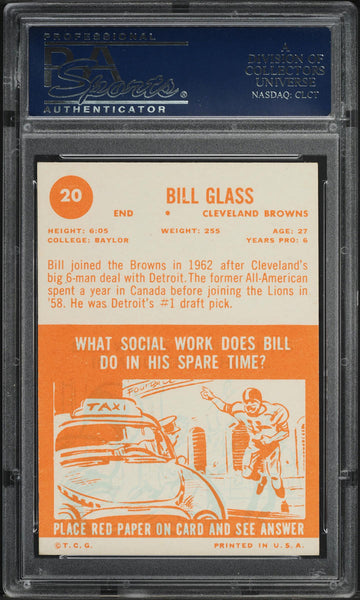 1963 Topps FB Card # 20 Bill Glass Cleveland Browns HOF SP PSA 7 NRMT (MGD2)