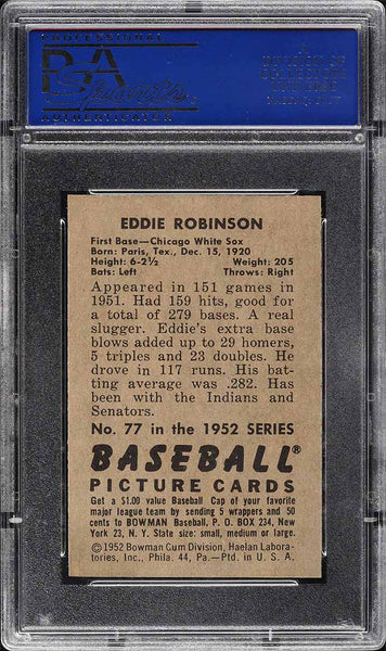 1952 Bowman BB Card # 77 Eddie Robinson Chicago White Sox PSA 8 NM-MT (MGD2)