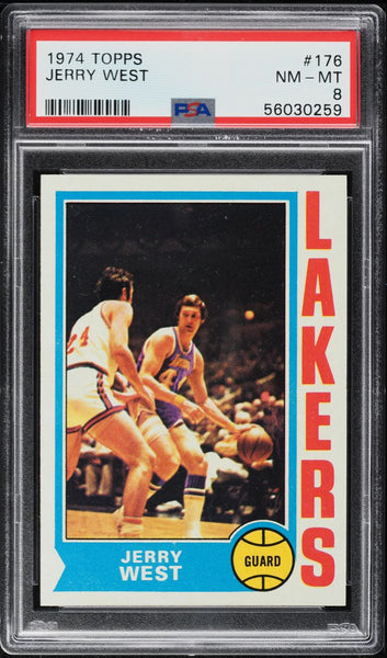 1974 Topps BkB Card #176 Jerry West Los Angeles Lakers HOF PSA 8 NM-MT (MGD2)