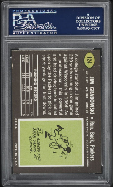 1969 Topps FB Card #124 Jim Grabowski Green Bay Packers HOF PSA 8 NM-MT (MGD2)