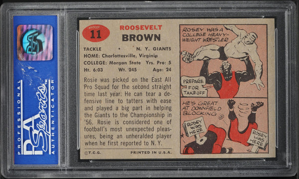 1957 Topps FB Card # 11 Roosevelt Brown New York Giants  HOF PSA 8 NM-MT (MGD2)