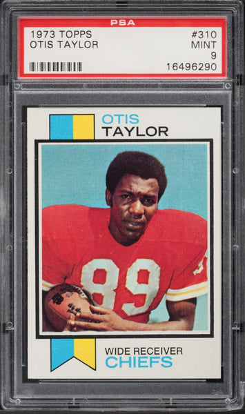 1973 Topps FB Card #310 Otis Taylor Kansas City Chiefs HOF PSA 9 MINT (MGD2)