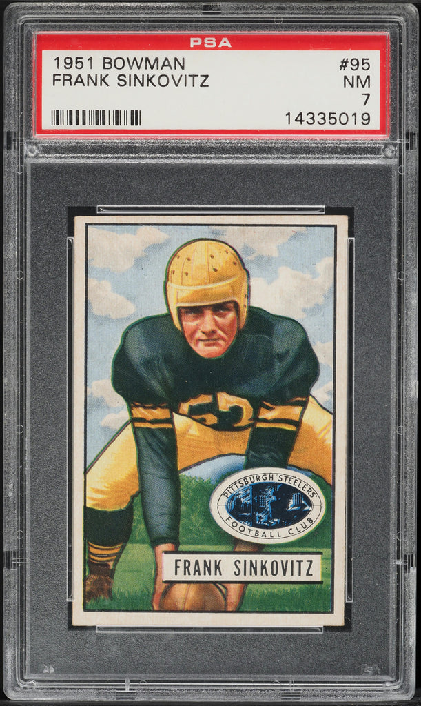 Issued by Bowman Gum Company, Card Number 95, Frank Sinkovitz, Center, Pittsburgh  Steelers, from the Bowman Football series (R407-3) issued by Bowman Gum