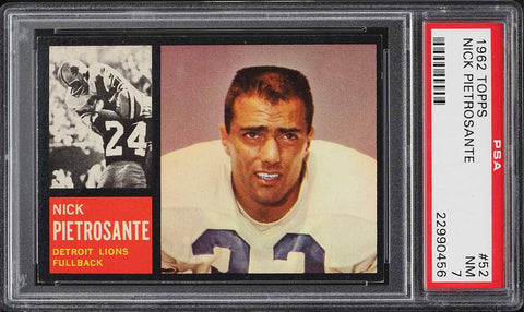 1962 Topps FB Card # 52 Nick Pietrosante Detroit Lions SHORT PRINT PSA 7 NRMT (MGD2)