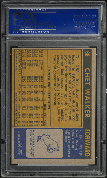 1971 Topps BkB Card # 66 Chet Walker Chicago Bulls HOF VARIATION PSA 8 NM-MT (MGD2)