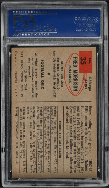 1954 Bowman FB Card # 35 Fred Morrison Chicago Bears PSA 8 NM-MT (MGD2)