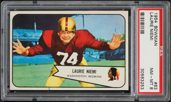 1954 Bowman FB Card # 63 Laurie Niemi Washington Redskins PSA 8 NM-MT (MGD2)