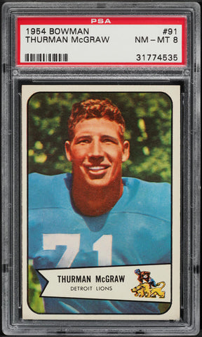 1954 Bowman FB Card # 91 Thurman McGraw Detroit Lions HOF PSA 8 NM-MT (MGD2)