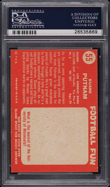 1958 Topps FB Card # 55 Duane Putnam Los Angeles Rams PSA 8 NM-MT (MGD2)