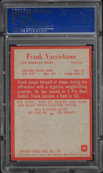 1965 Philadelphia FB Card # 96 Frank Varrichione Los Angeles Rams PSA NM-MT 8 (MGD2)