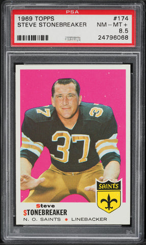 1969 Topps FB Card #174 Steve Stonebreaker New Orleans Saints PSA 8.5 NM-MT+ (MGD2)