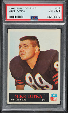 1965 Philadelphia FB Card # 19 Mike Ditka HOF PSA 8 NM-MT (MGD2)