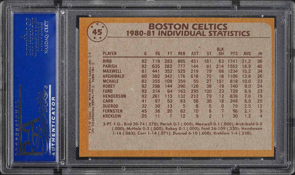 1981 Topps BkB Card # 45 Larry Bird Nate Archibald HOF TEAM LDRS PSA 8 NM-MT (MGD2)